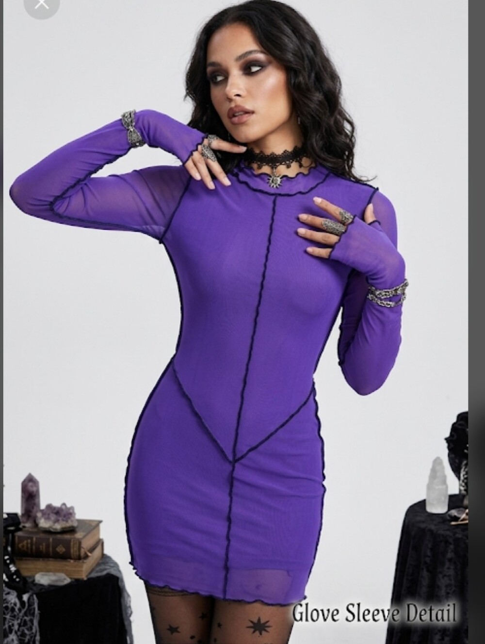 Fashion Nova Mesh Long Sleeve Mini Dress S Gloved Gothic Whimsigoth #7111